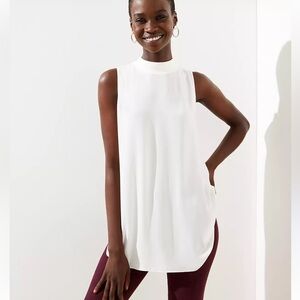 LOFT‎ Moc Neck tunic shell in cream- NWT-back zip